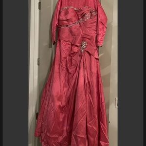 Long Pink Formal Dress With Removable Top Attachment To Become Strapless Size 14